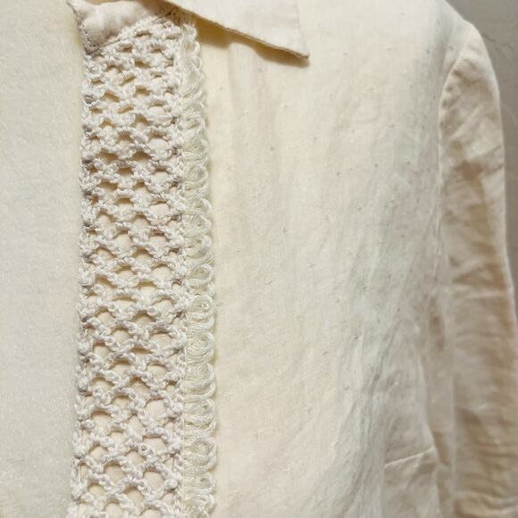 Tommy Bahama 100% Linen Tunic Embroidered Top Womens S Cream 3/4 Sleeve V Neck - Picture 2 of 5